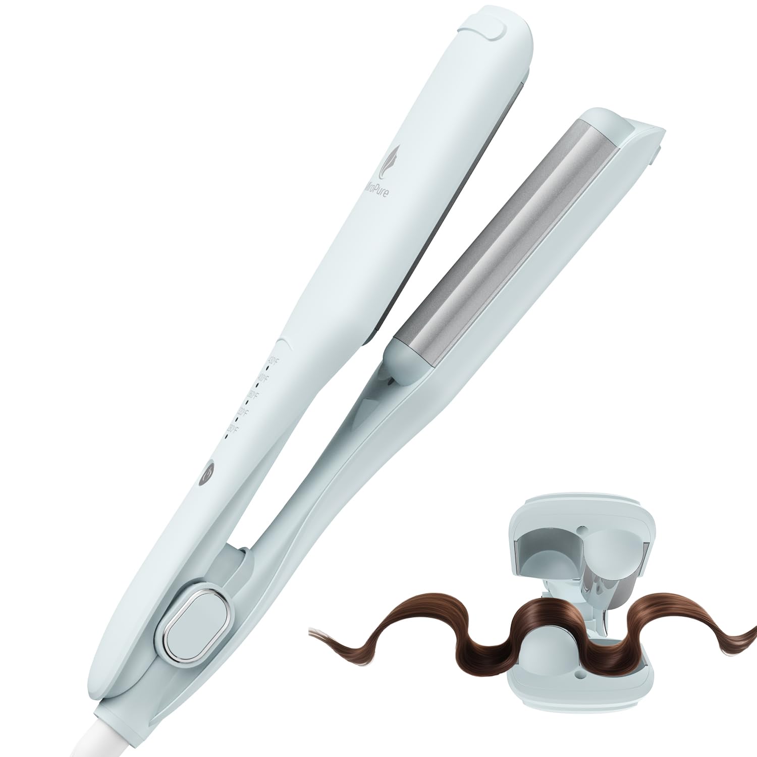 MiroPure curling iron hair crimper waver blue creates smooth beach waves for quick, stylish looks