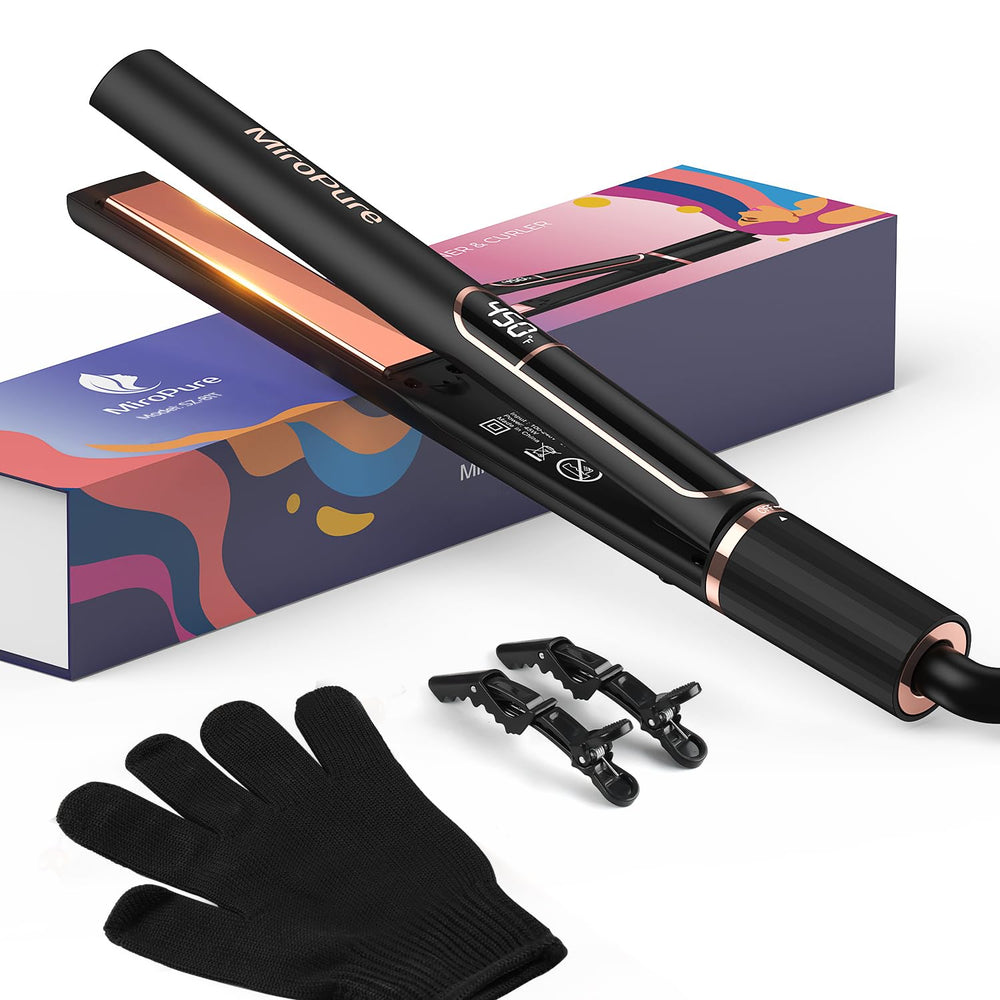 MiroPure flat iron with 1in titanium plates heats up fast for quick styling.