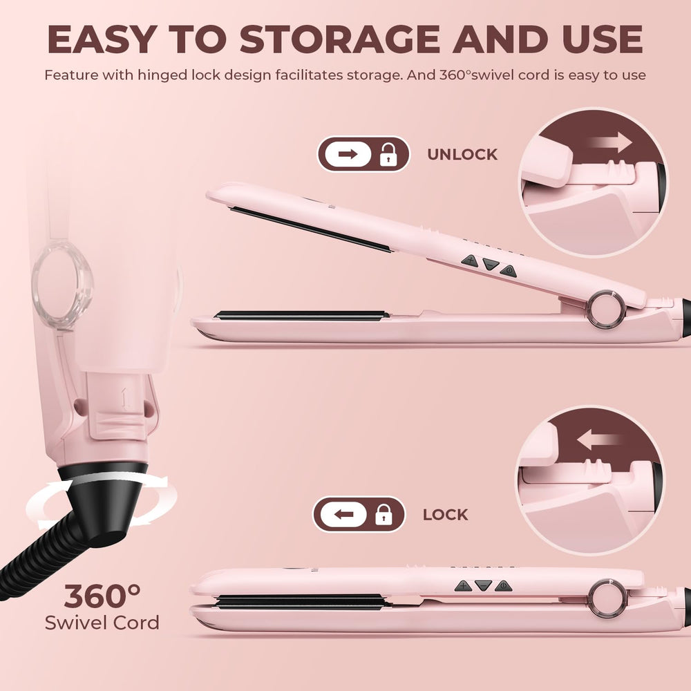 MiroPure flat iron with locking mechanism for compact storage
