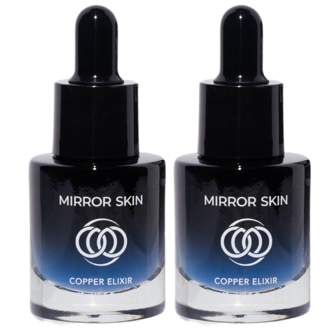 Mirror Skin Copper Peptides Serum bottle closeup showing premium hydration and glow potential
