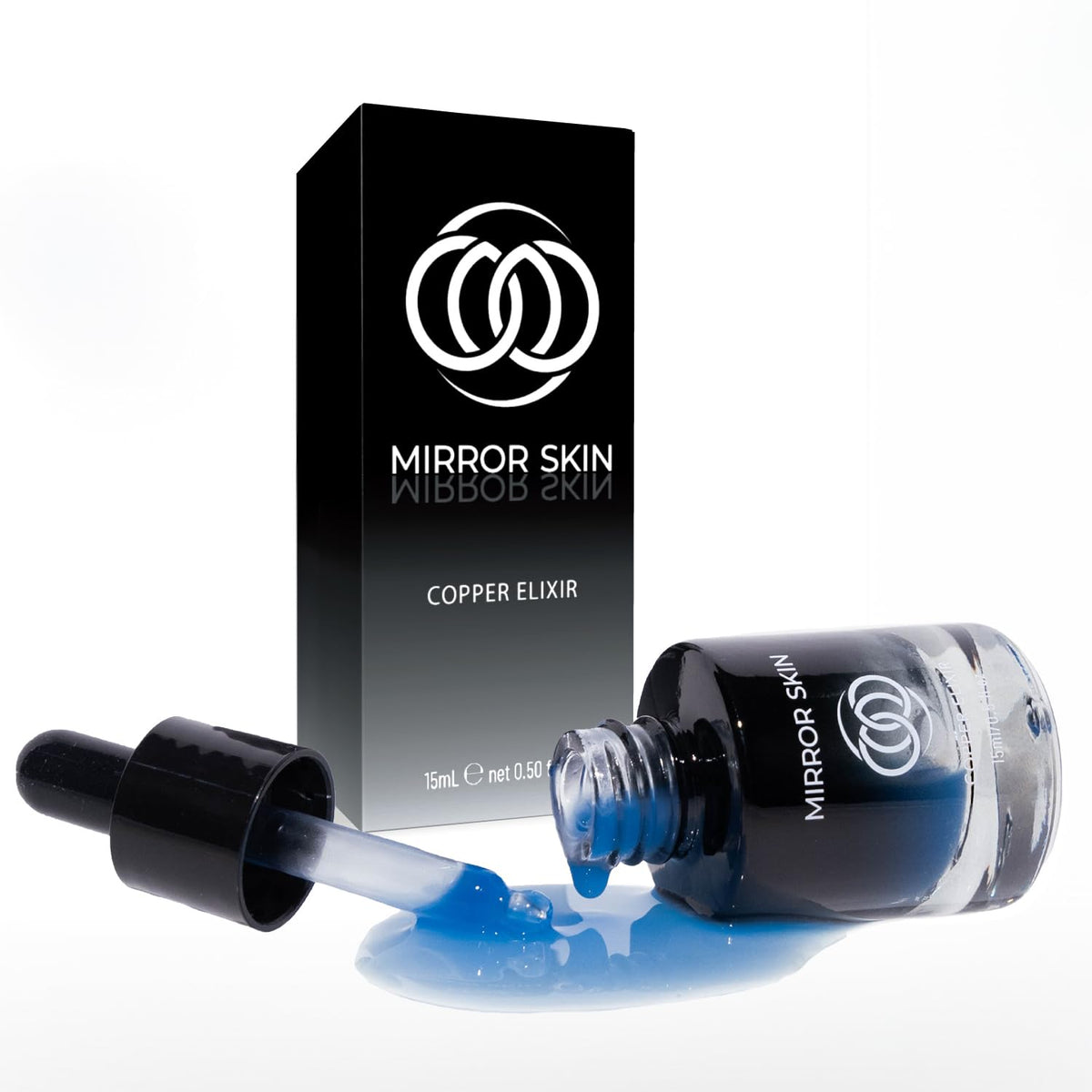 MIRROR SKIN copper peptides serum bottle closeup for firming potential