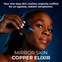 Mirror Skin Copper Peptides Serum dispense pump demonstrates easy, even application