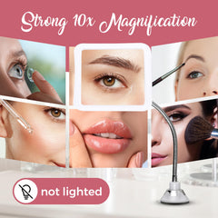 Mirrorvana 13-inch gooseneck adjusts to comfortable eye level for flattering lighting.