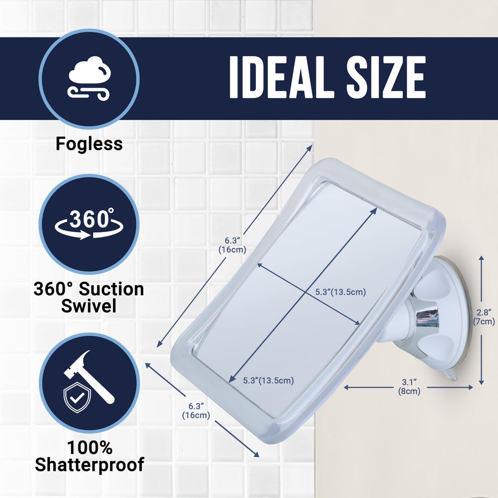 MIRRORVANA anti-fog coating closeup delivering crystal-clear reflection during steamy showers.