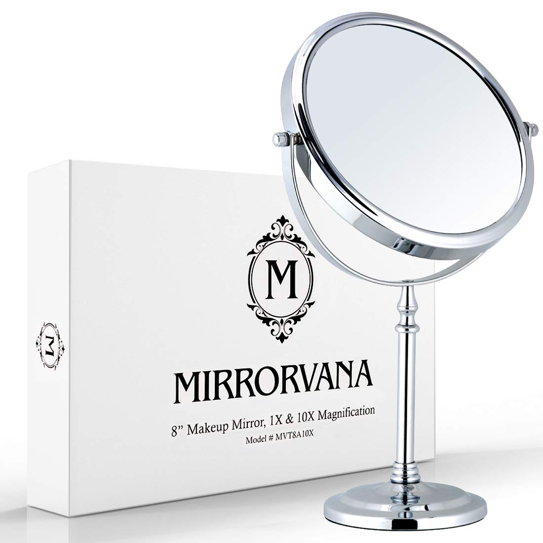 MIRRORVANA large double-sided mirror with ten-times magnification for precise makeup.