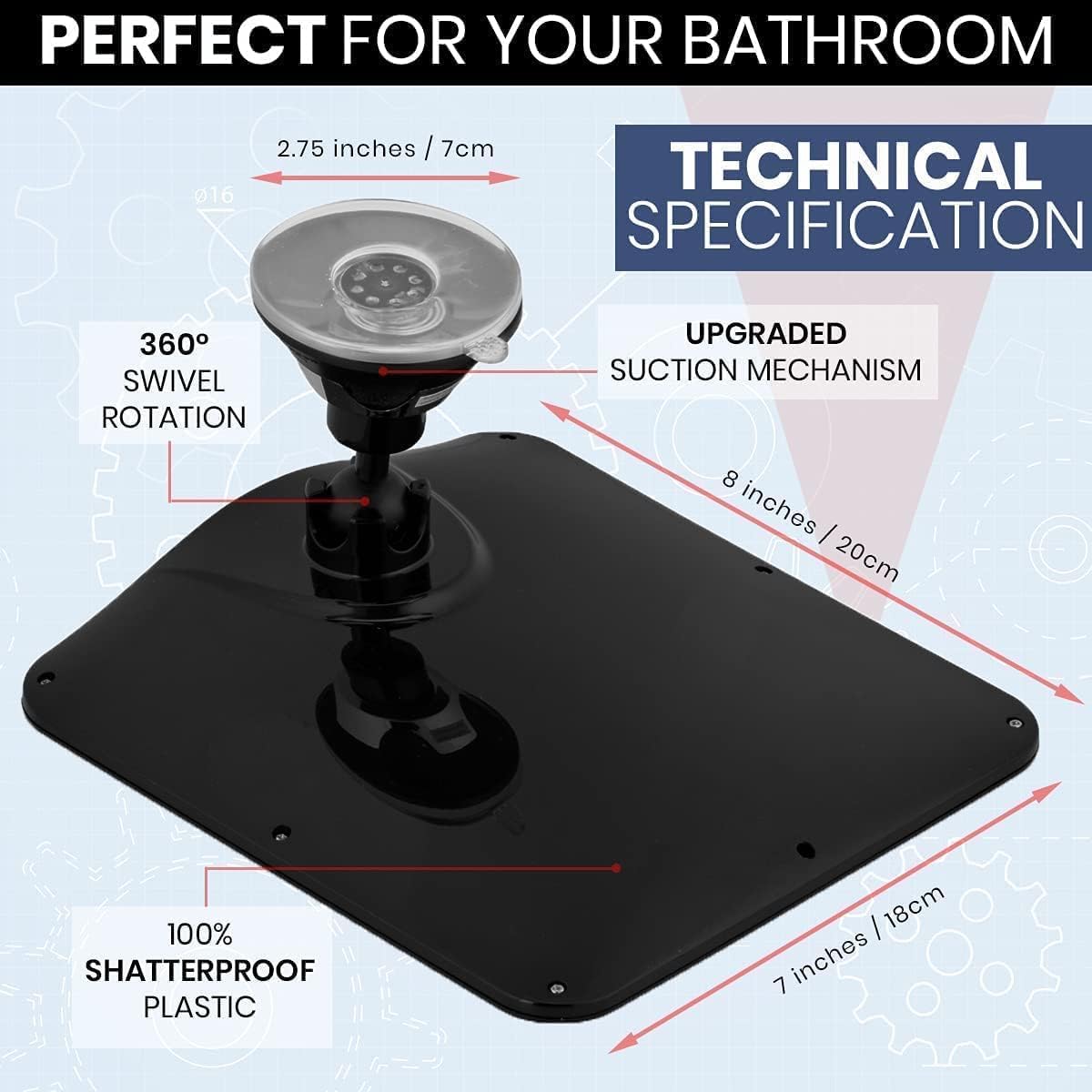 Mirrorvana shatterproof plastic surface ensures safe, durable shower use.