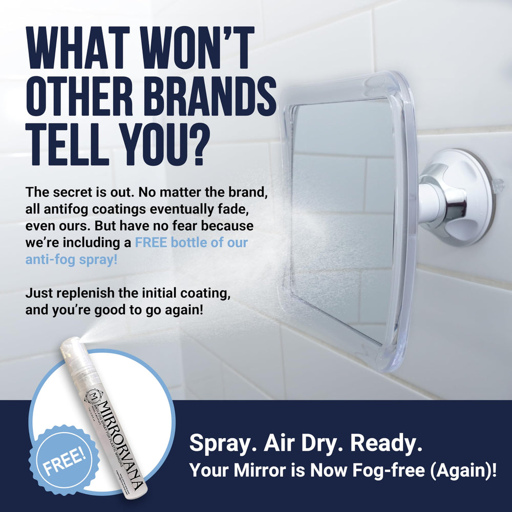 MIRRORVANA shatterproof shower mirror secured in place during shower use.