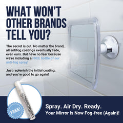 MIRRORVANA shatterproof shower mirror secured in place during shower use.