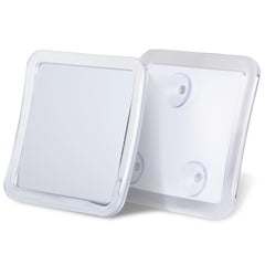 MIRRORVANA travel shower mirror front view showing compact design for space-saving shaving routines.