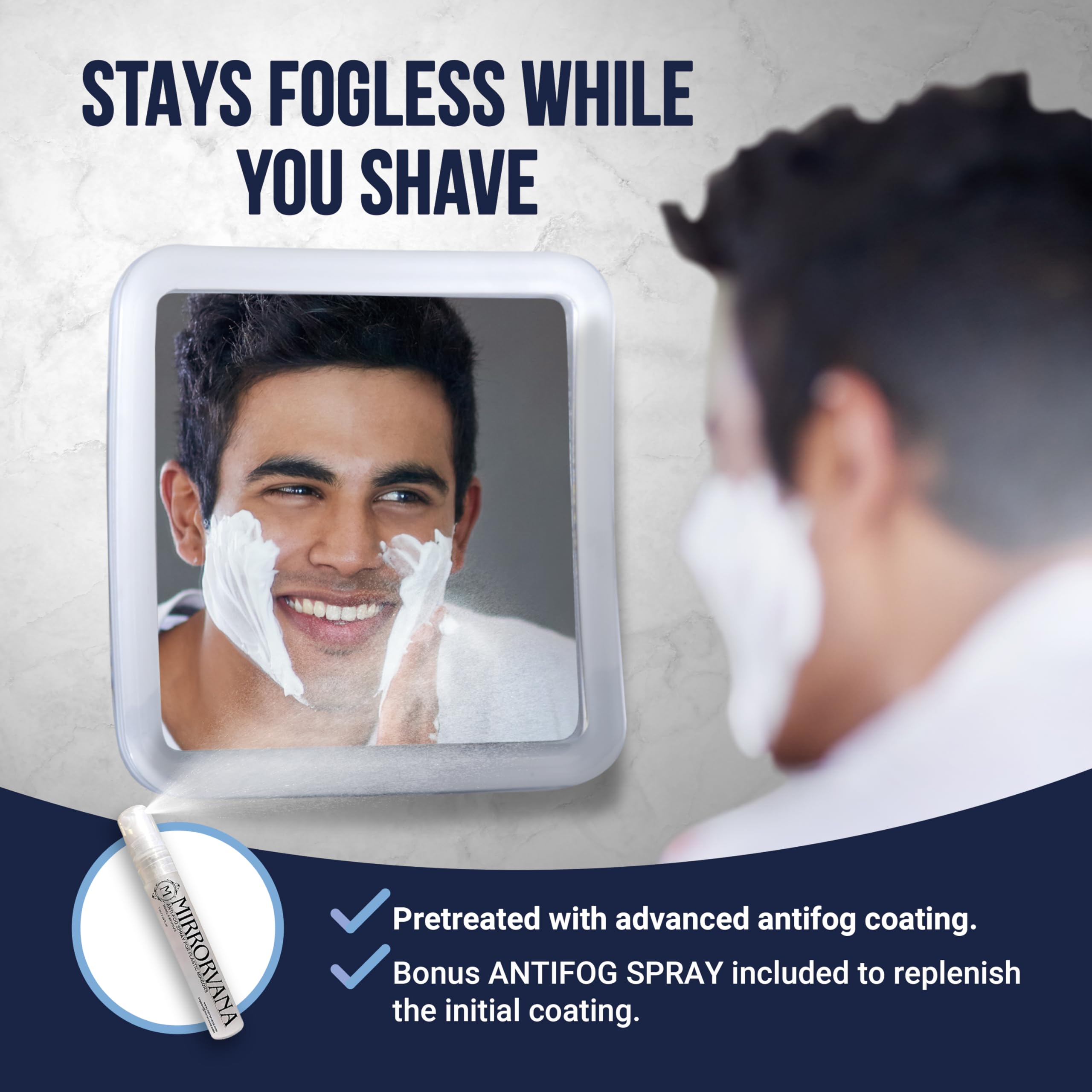 MIRRORVANA shatterproof mirror demonstrates durable design for safe bathroom use.