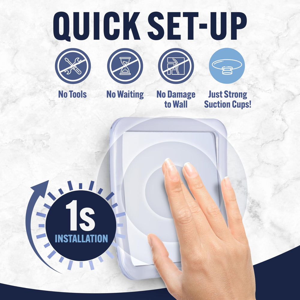 MIRRORVANA triple suction cups in action providing secure hold on glass or tile.