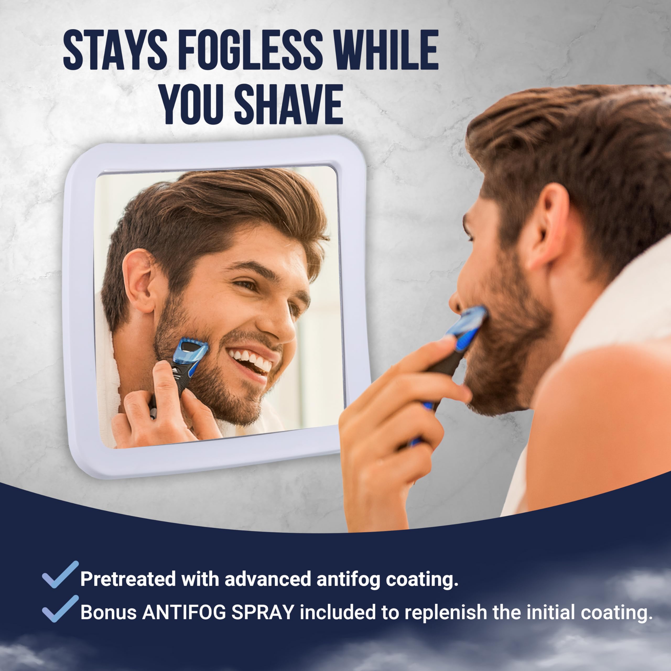 MIRRORVANA suction cup closeup highlights secure mounting on bathroom tiles