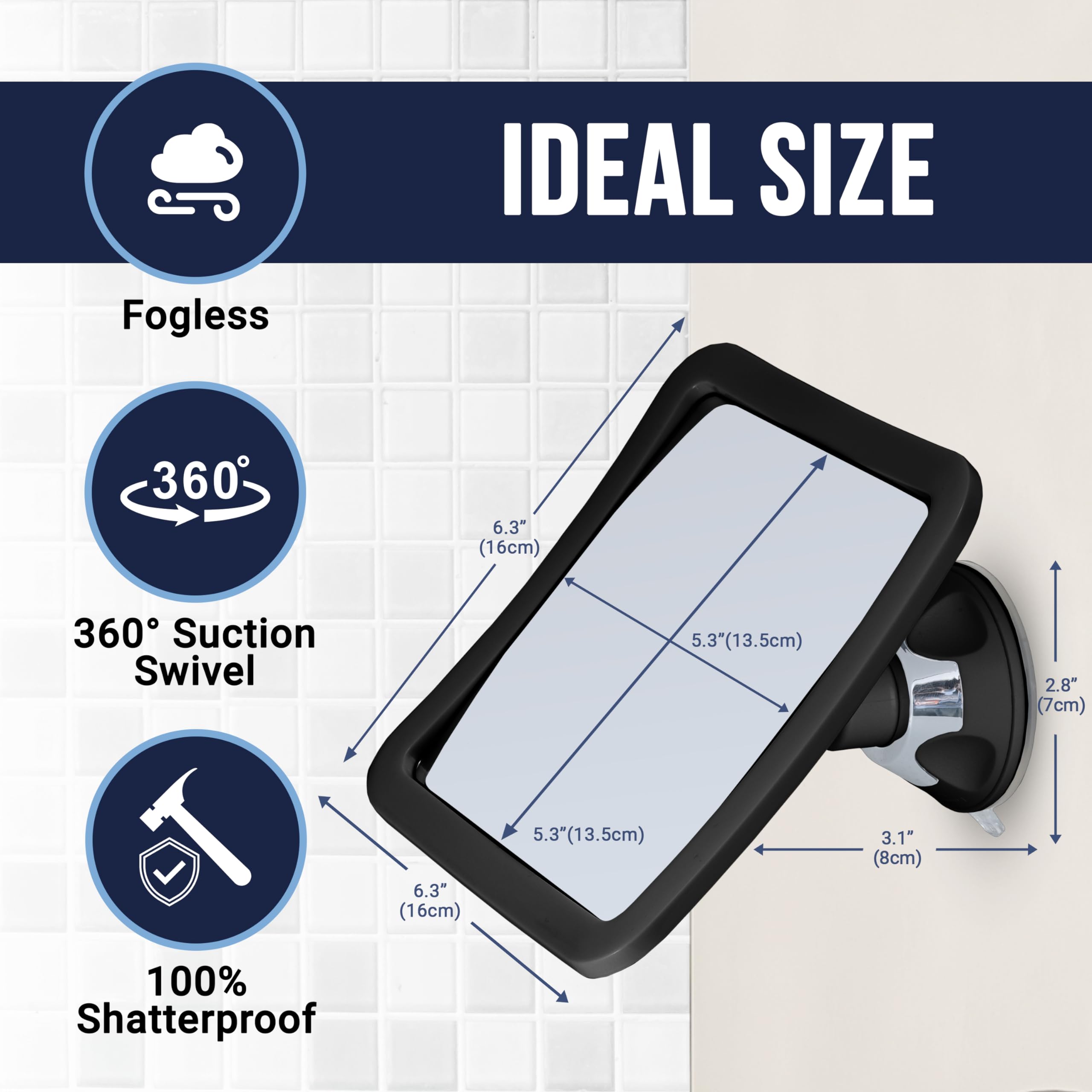 MIRRORVANA mirror with upgraded suction cup for quick secure mounting.