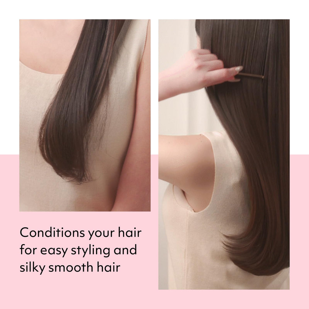 Mise En Scene conditioner applied to wet hair for detangling ease