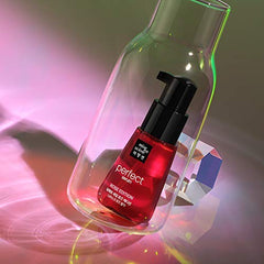 Mise En Scene Perfect Rose Serum application shows lightweight oil for dry hair hydration.