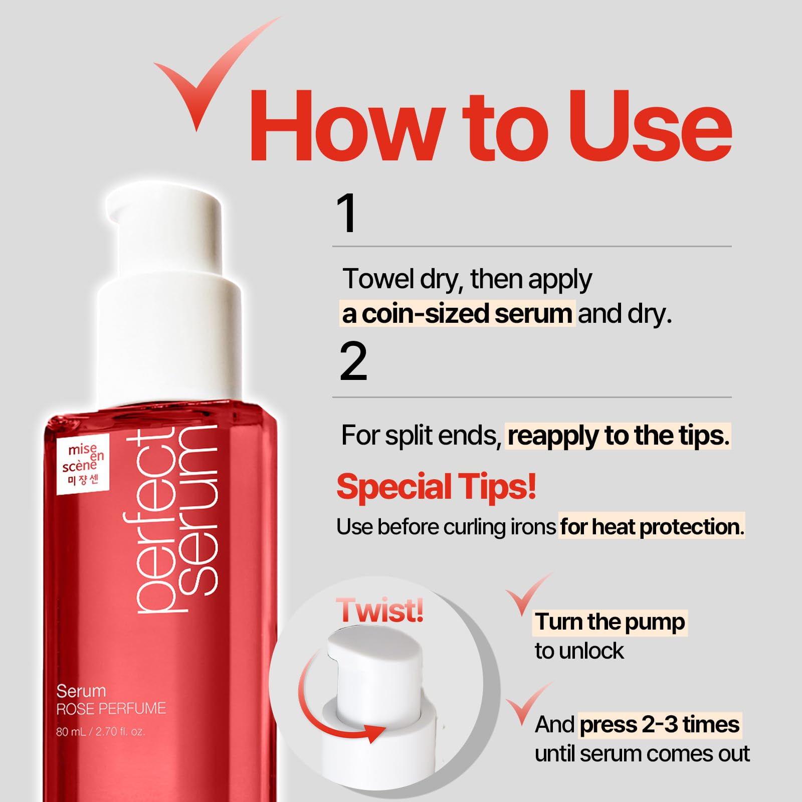 Mise En Scene Perfect Rose Serum fragrance note emphasizes Damask Rose scent.