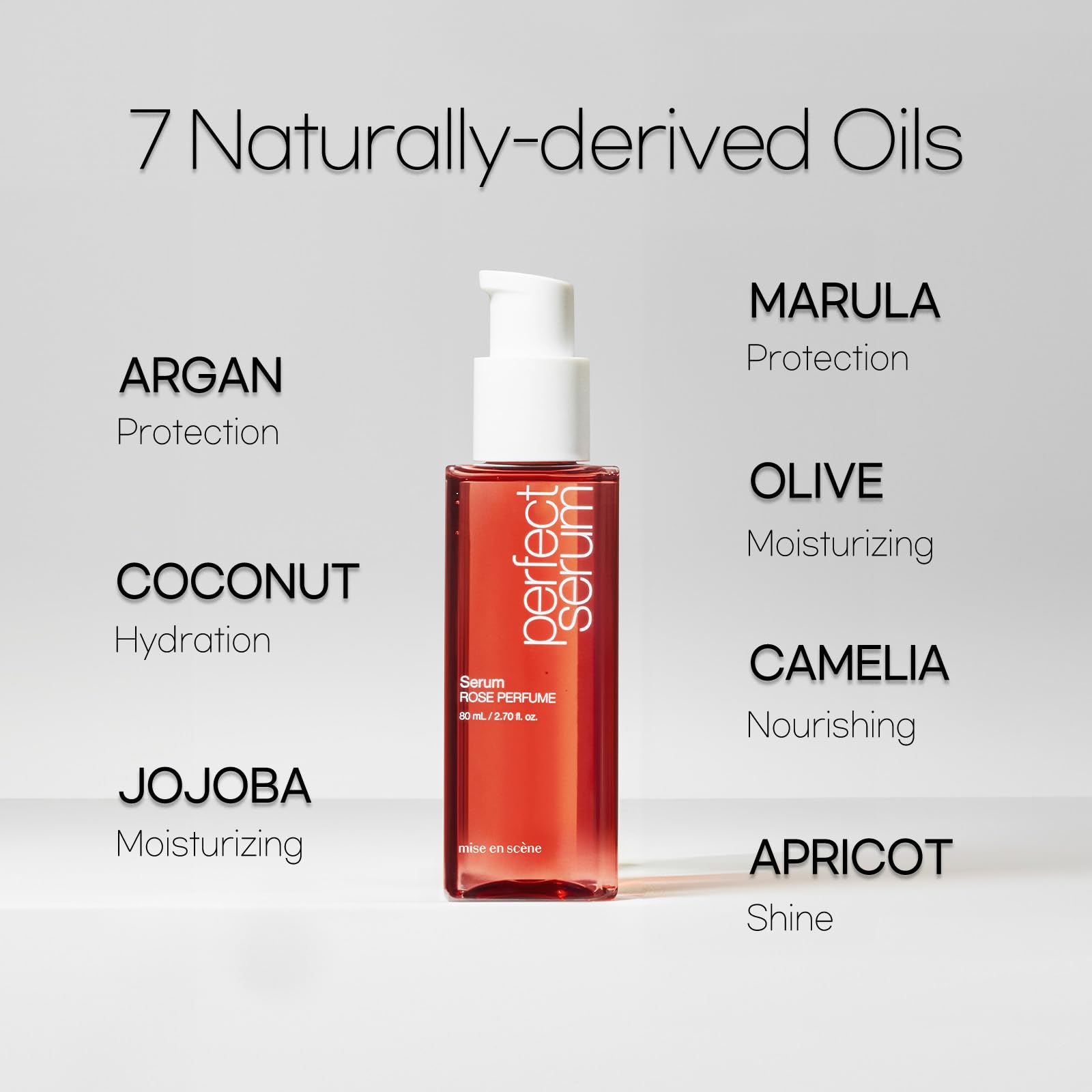 Mise En Scene Perfect Rose Serum protective-film concept implies heat protection.