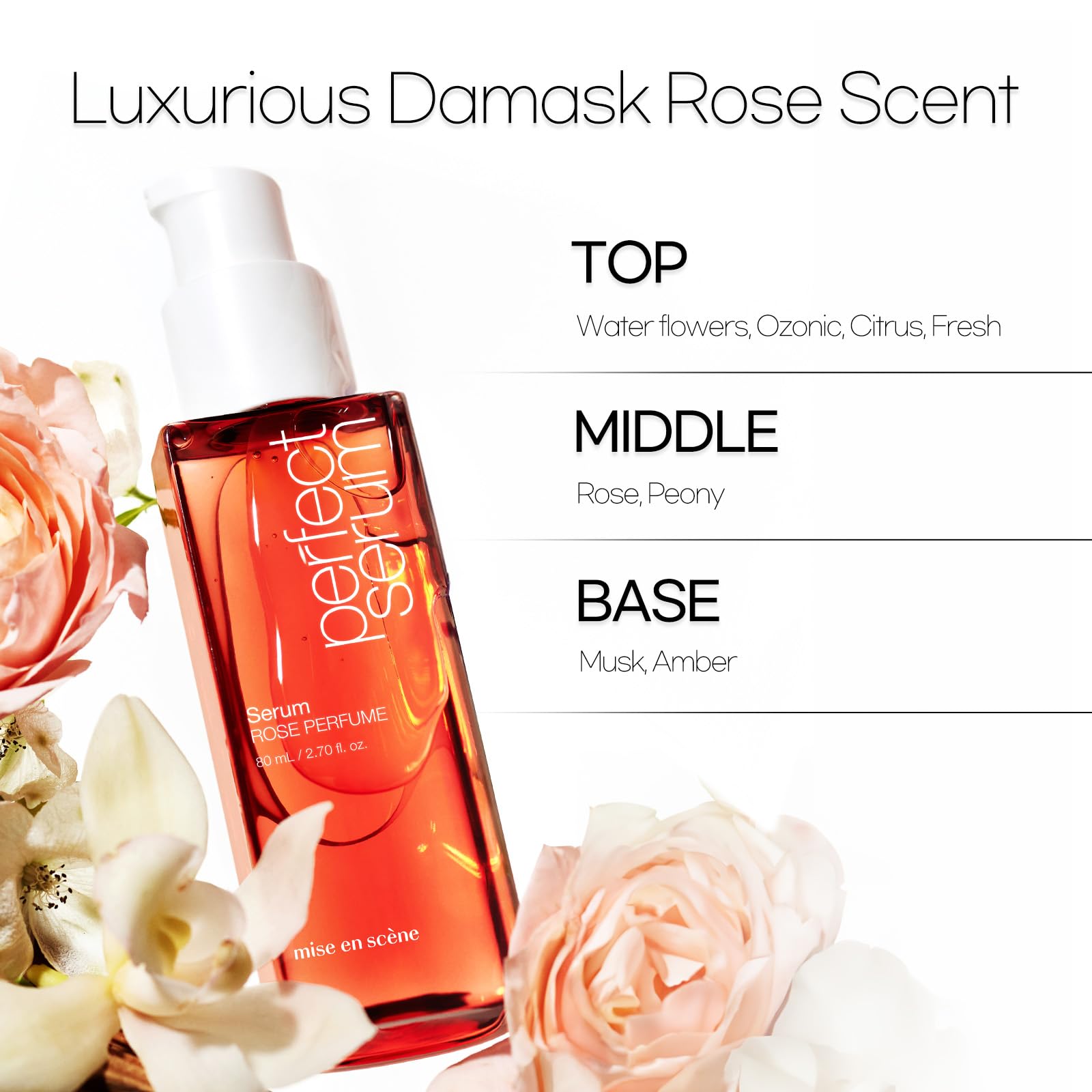 Mise En Scene Perfect Rose Serum rose-damask scent note lingers pleasantly.