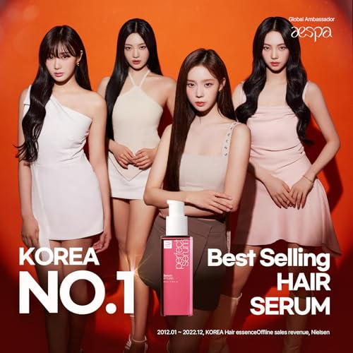 Mise En Scene Perfect Serum application on hands shows heat-styling protection
