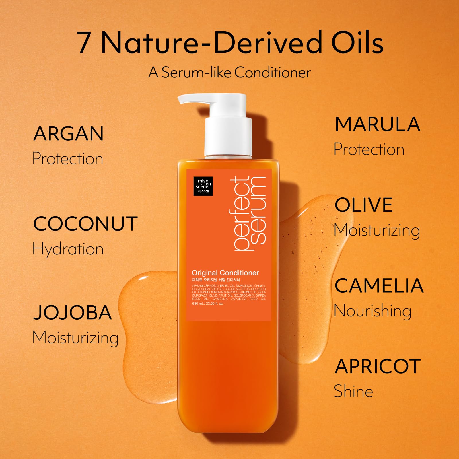 Mise En Scene Perfect Serum Original Conditioner texture closeup highlights nourishing formula