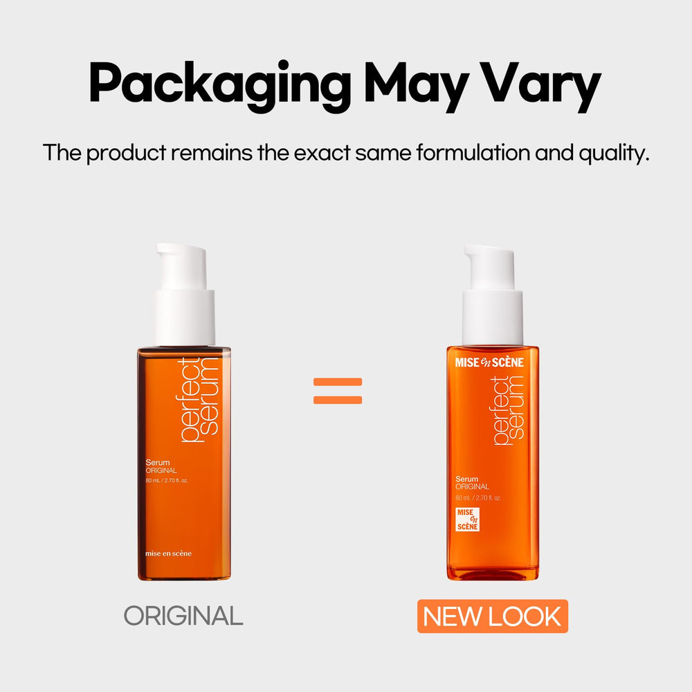 Mise En Scene Perfect Serum Original frizz-control preview indicates smoother hair appearance.