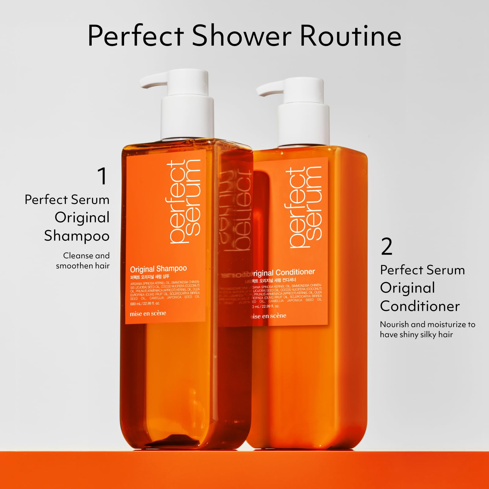 Mise En Scene Perfect Serum Original Shampoo citrus-green-apple fragrance with orange blossom notes.