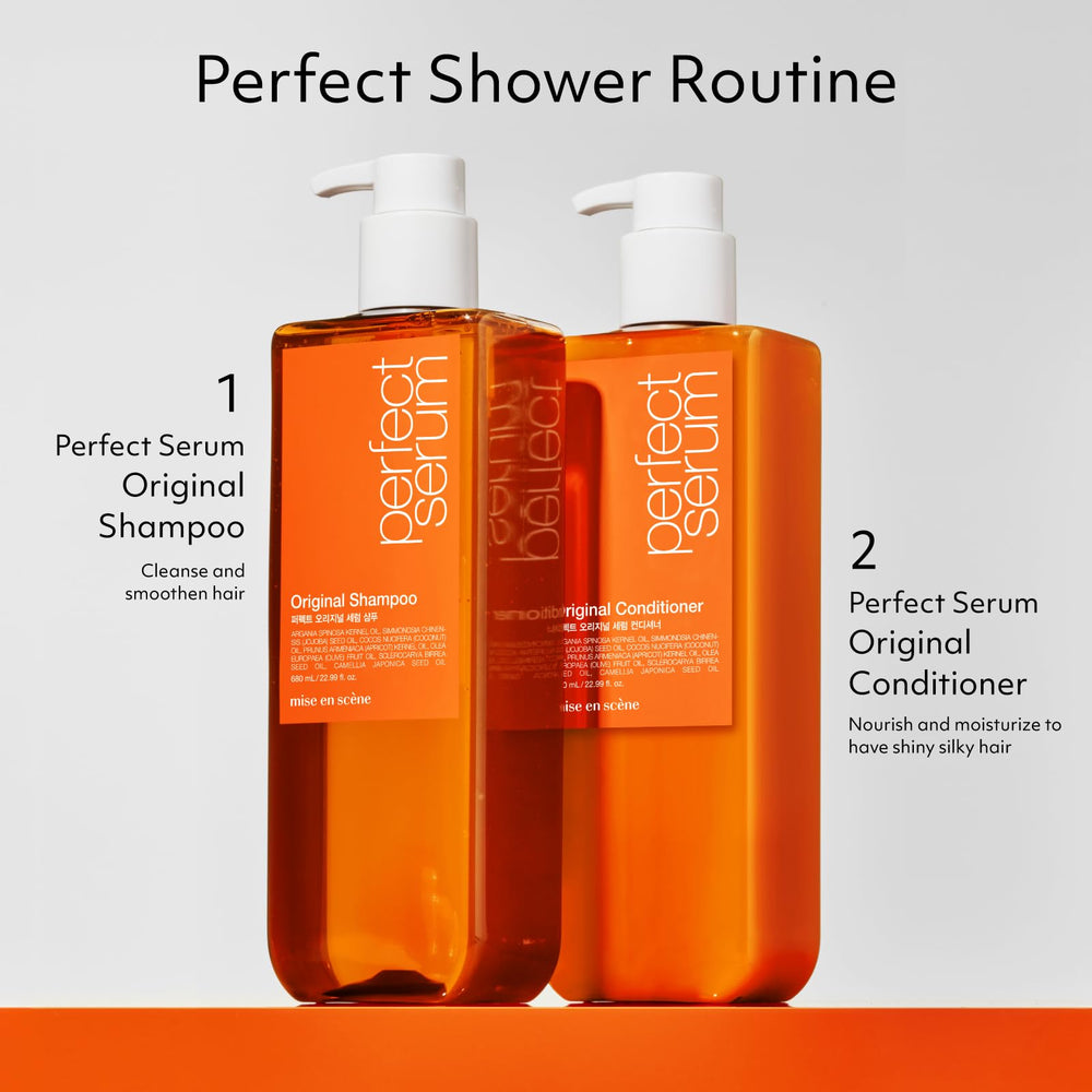 Mise En Scene Perfect Serum Original Shampoo citrus-green-apple fragrance with orange blossom notes.