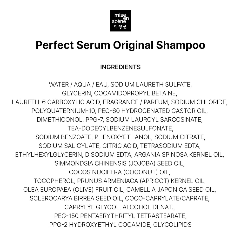 Mise En Scene Perfect Serum Original Shampoo packaging and product display.
