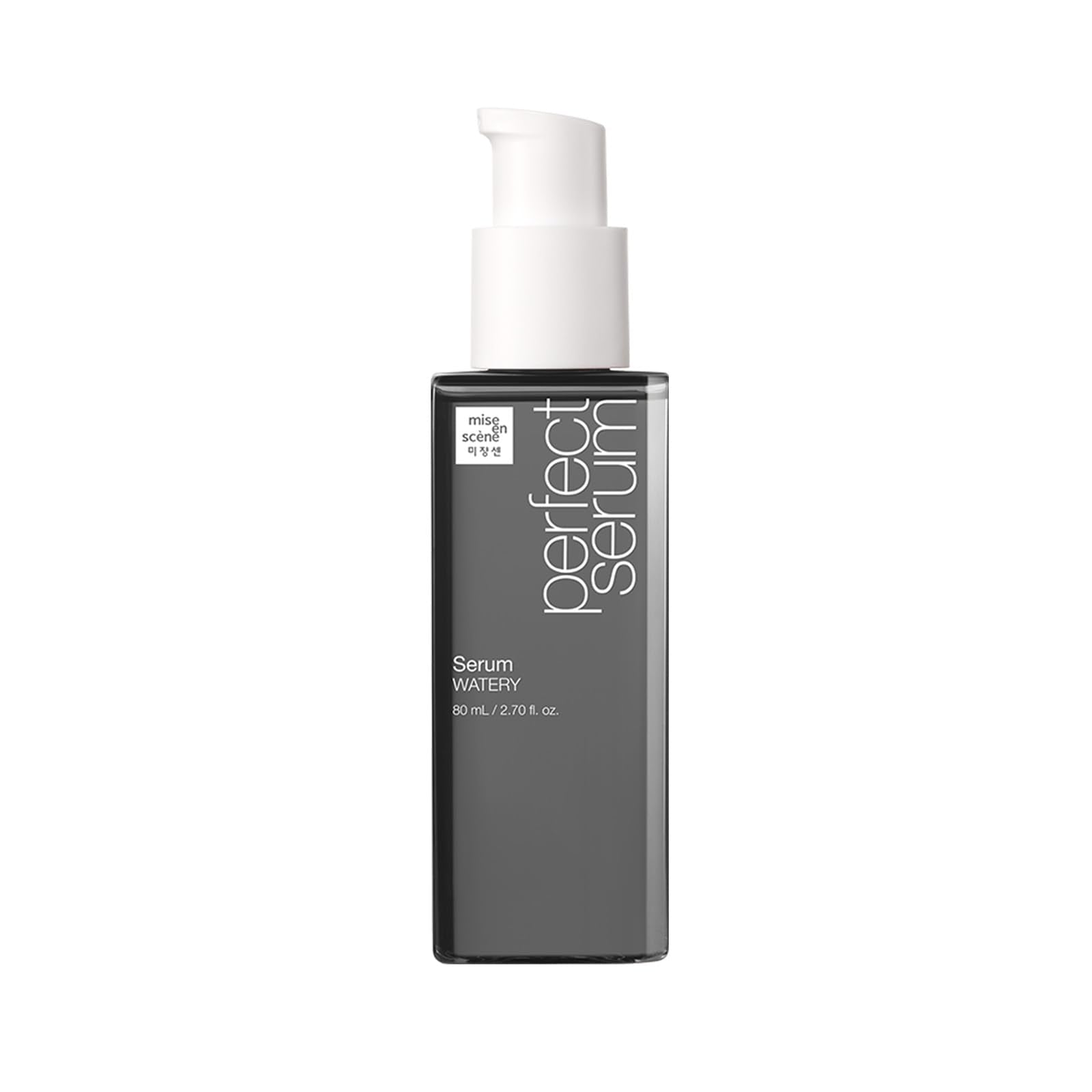 Mise En Scene Perfect Serum Watery bottle close-up highlighting lightweight hydration for fine hair
