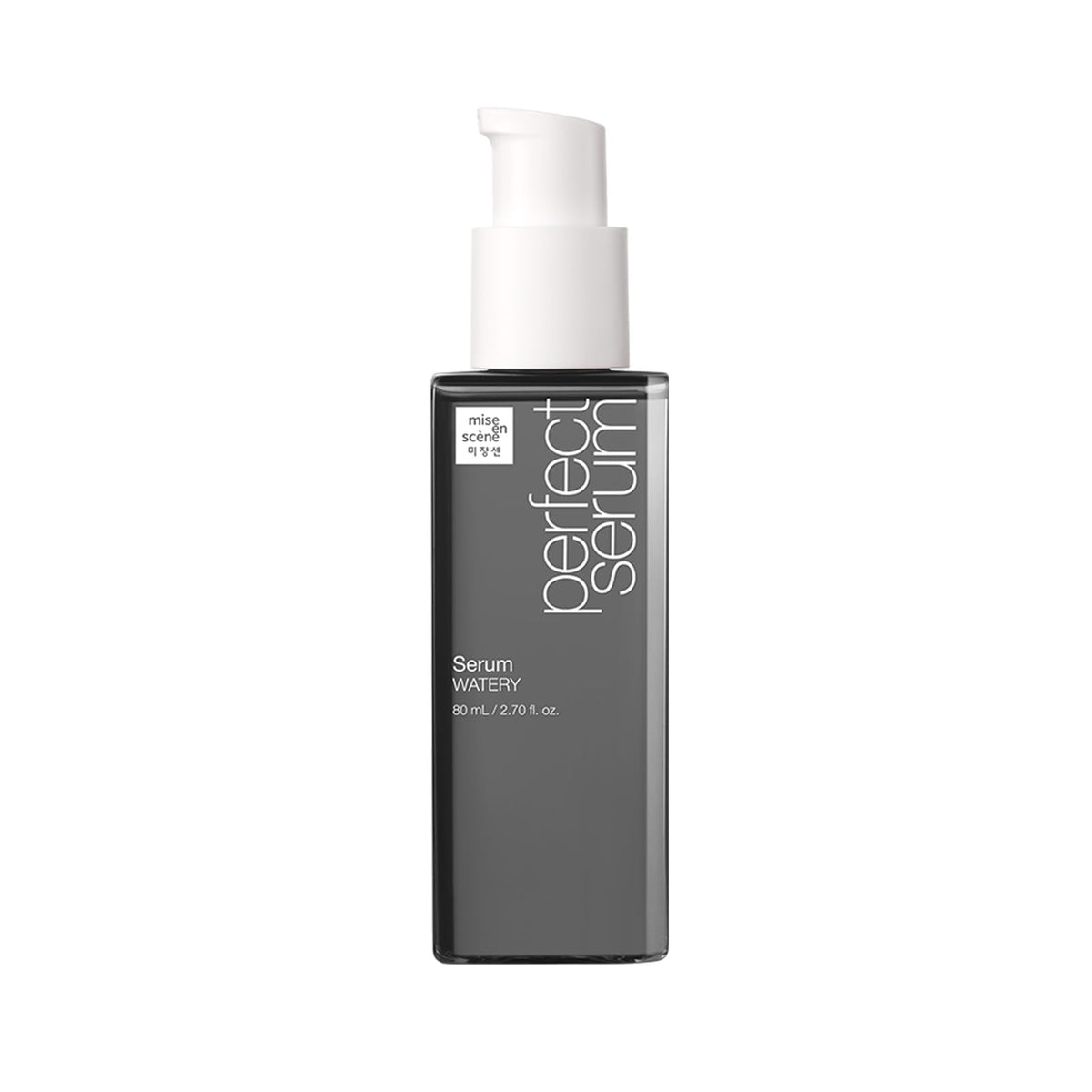Mise En Scene Perfect Serum Watery bottle close-up highlighting lightweight hydration for fine hair