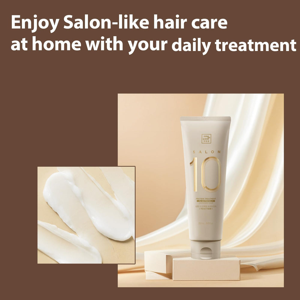 Mise En Scene Salon 10 Protein Treatment close-up bottle showing 10,000ppm protein