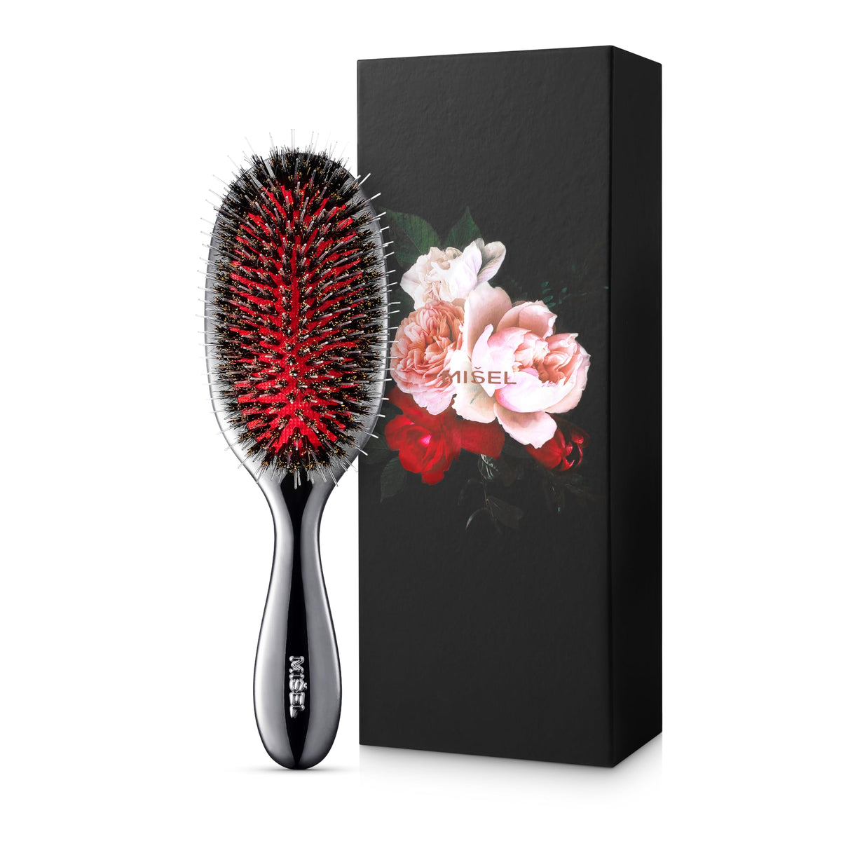MIŠEL MISEL brush close-up natural bristles for frizz control and oil distribution.