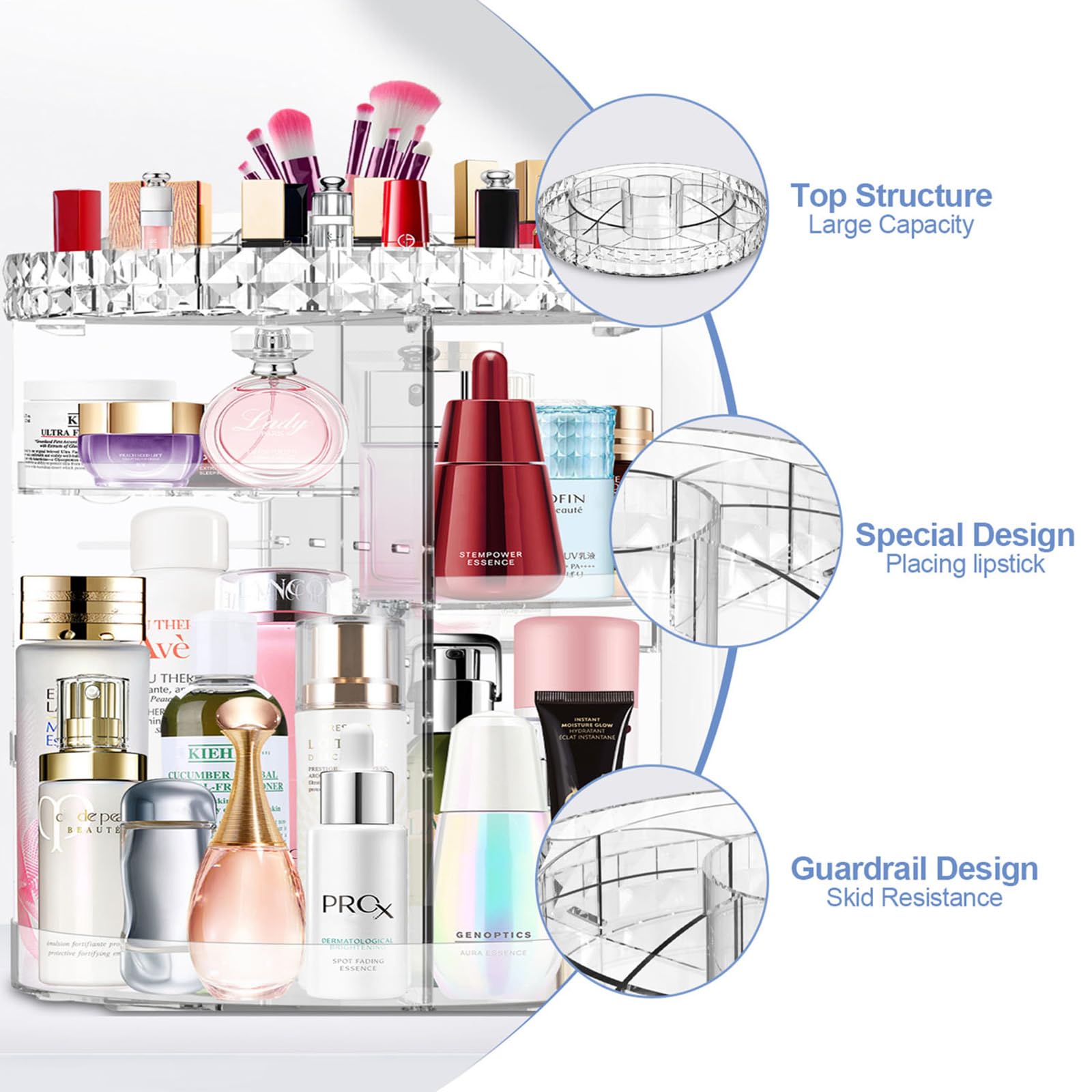 MISERWE DIY adjustable layers makeup carousel showing customizable tray heights