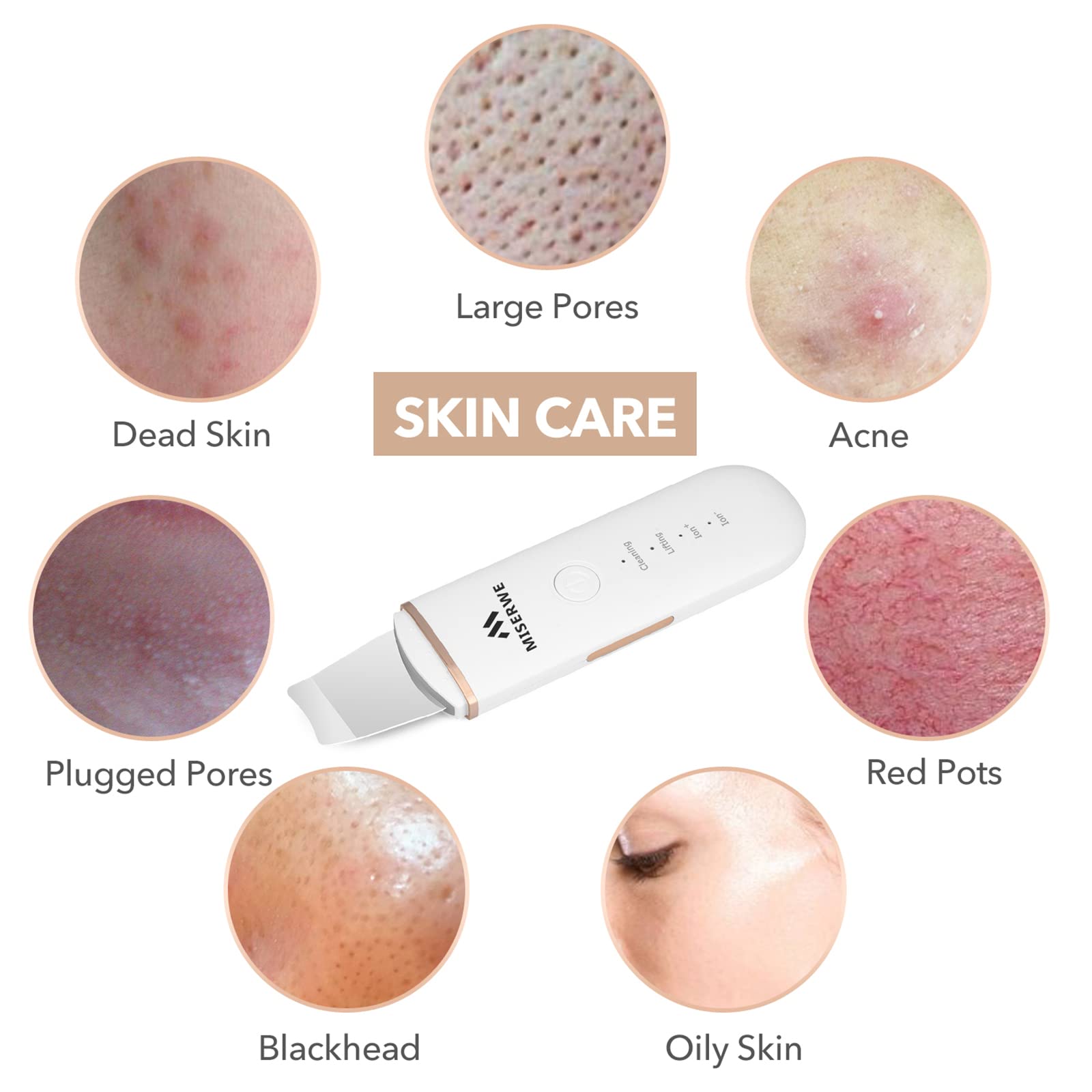 MISERWE Skin Scrubber white mode panel with four adjustable modes