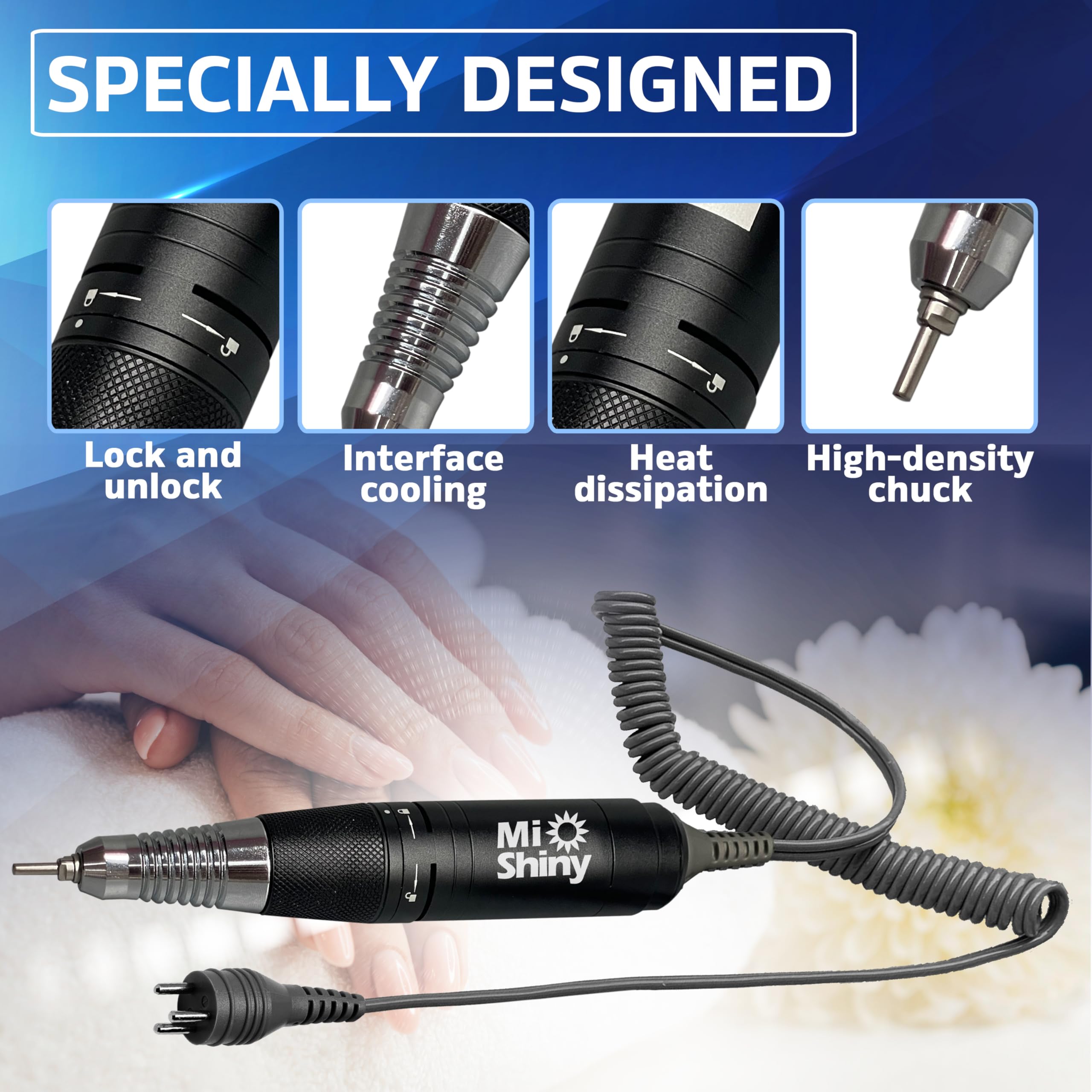 MiShiny nail drill used for filing, grinding, and polishing tasks