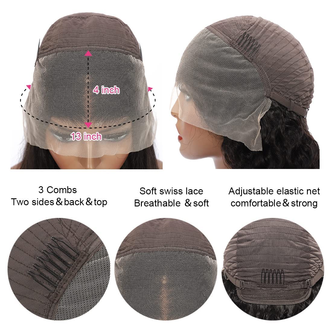 Miss Flower adjustable cap with straps inside wig ensures secure fit and all-day wear.