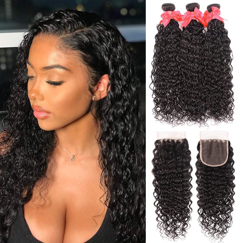 Miss GAGA water wave bundles with closure front view for full, natural volume daily wear.