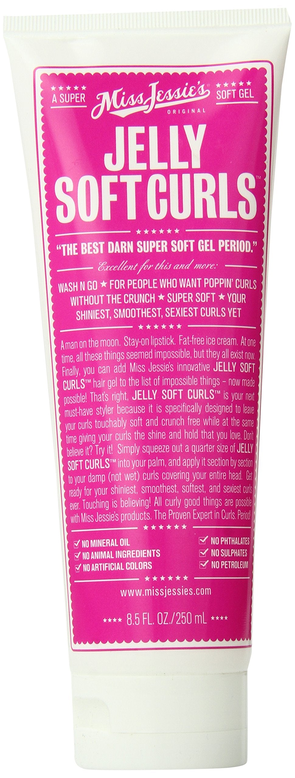 Miss Jessie's Jelly Soft Curls bottle closeup showing lightweight hold and shine.