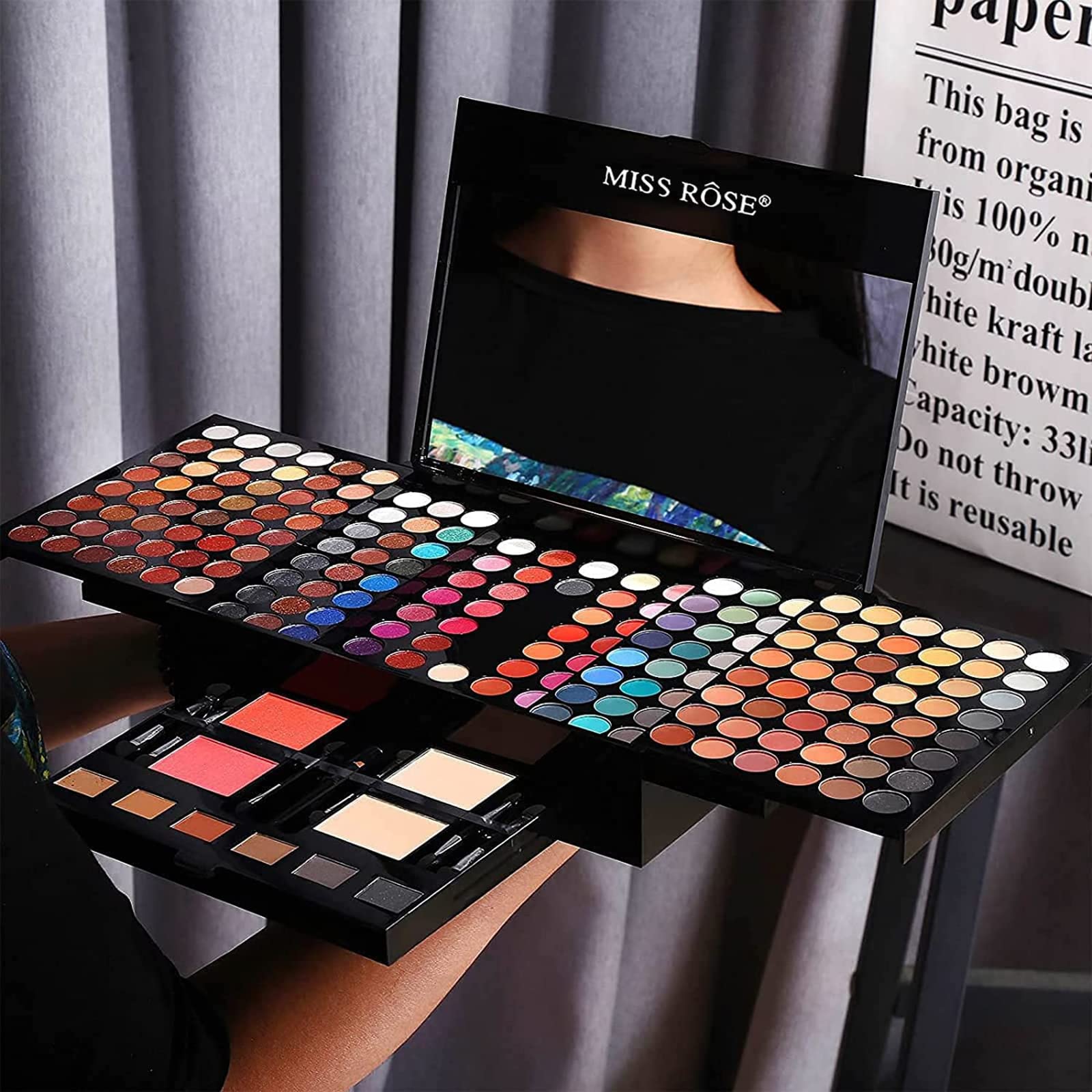 Miss Rose 190 Colors eyeshadow palette close-up with vibrant shimmer and matte options