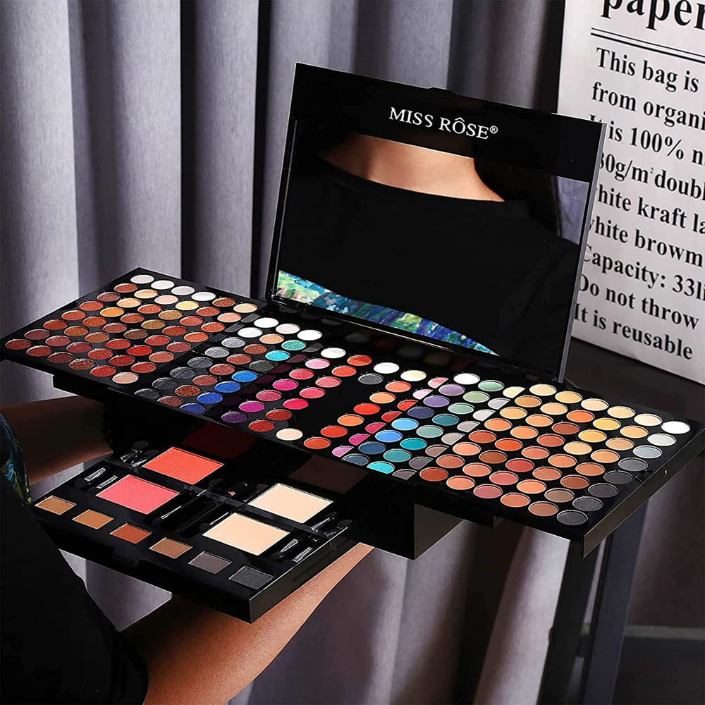 Miss Rose 190 Colors eyeshadow palette close-up with vibrant shimmer and matte options