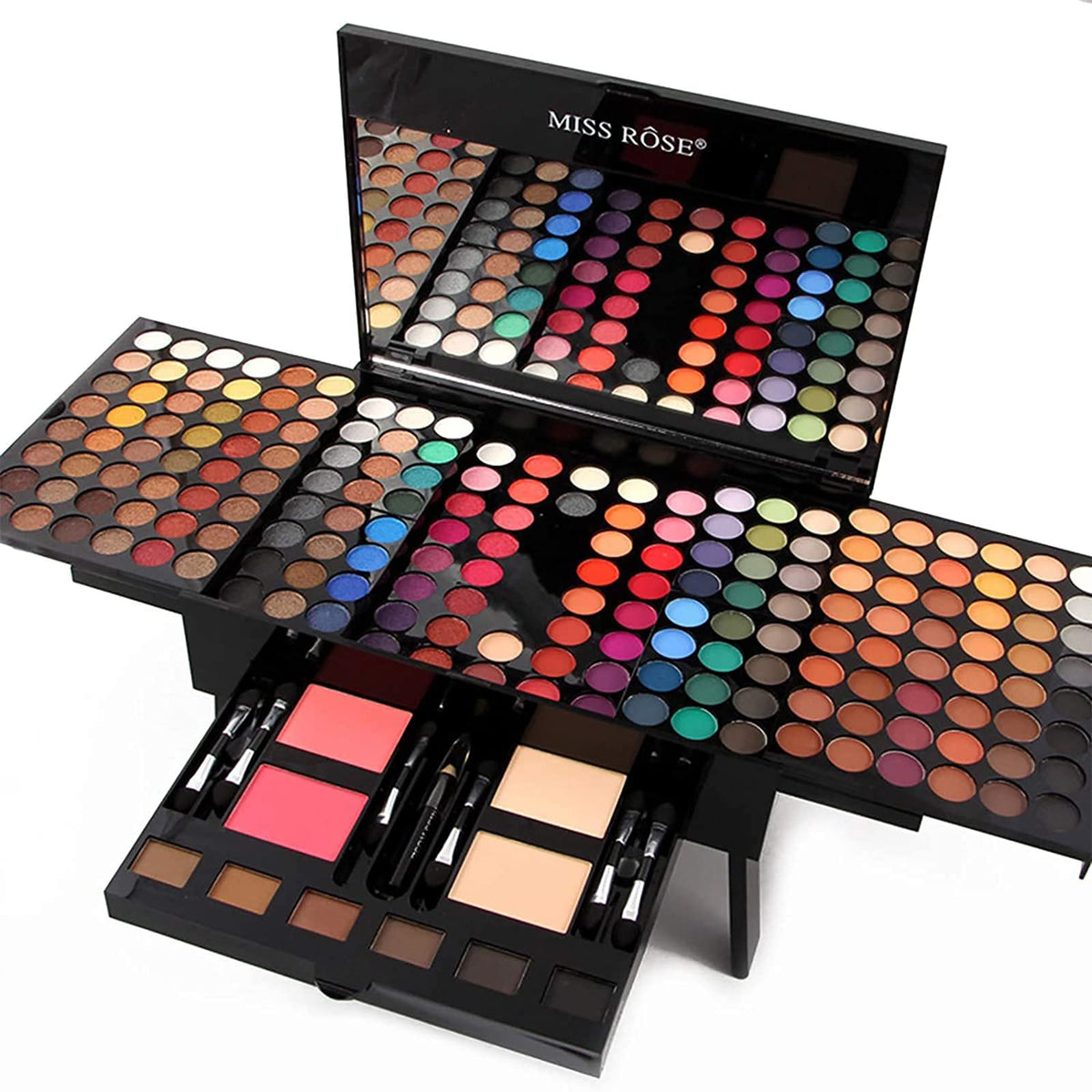 Miss Rose 190 Colors piano box set front view shows all-in-one makeup organizer for travel