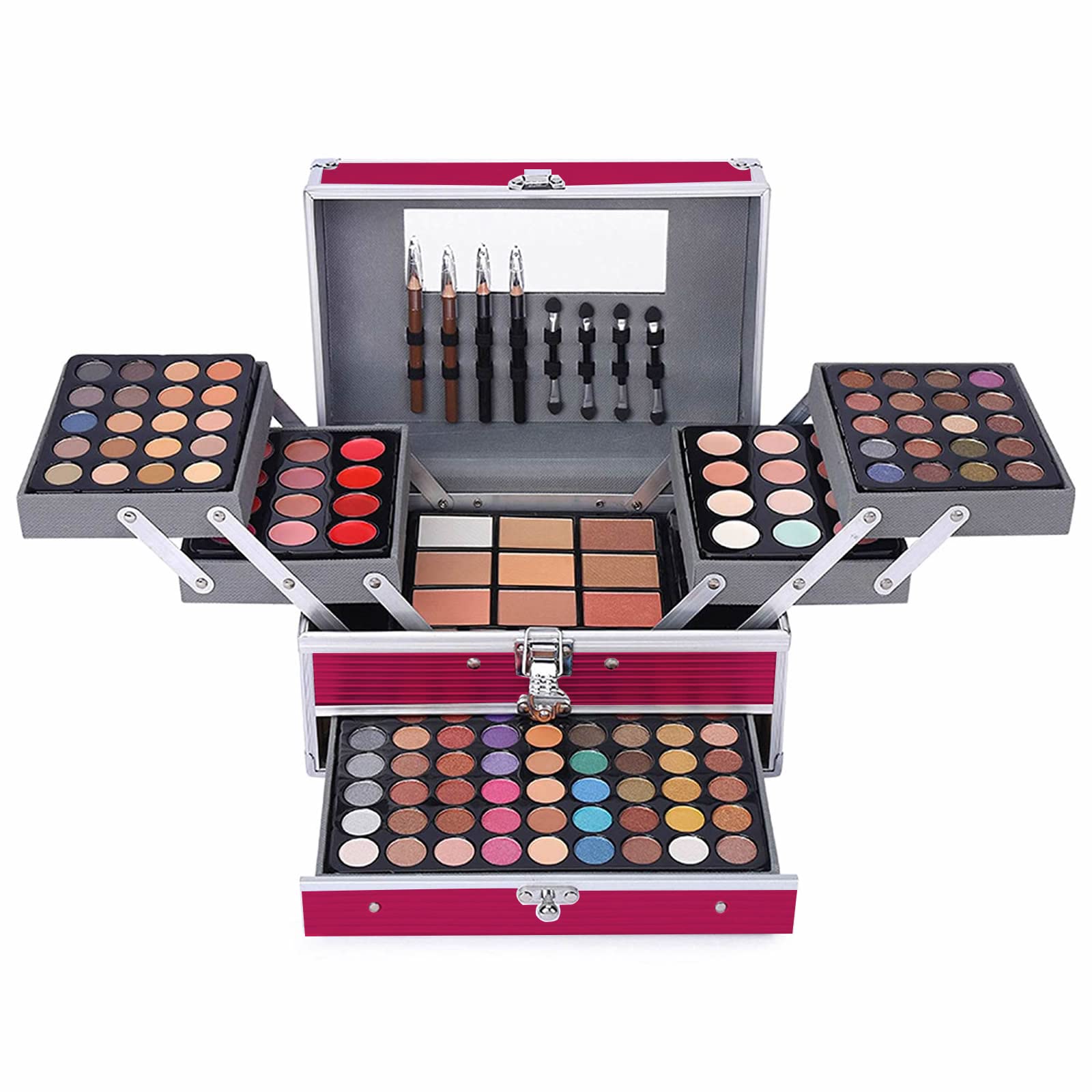 Miss Rose All In One 132-Color Makeup Kit durable box protects tools during travel.