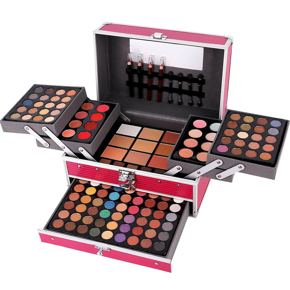 Miss Rose All In One 132-Color Makeup Kit lipsticks row demonstrates long-lasting color options.