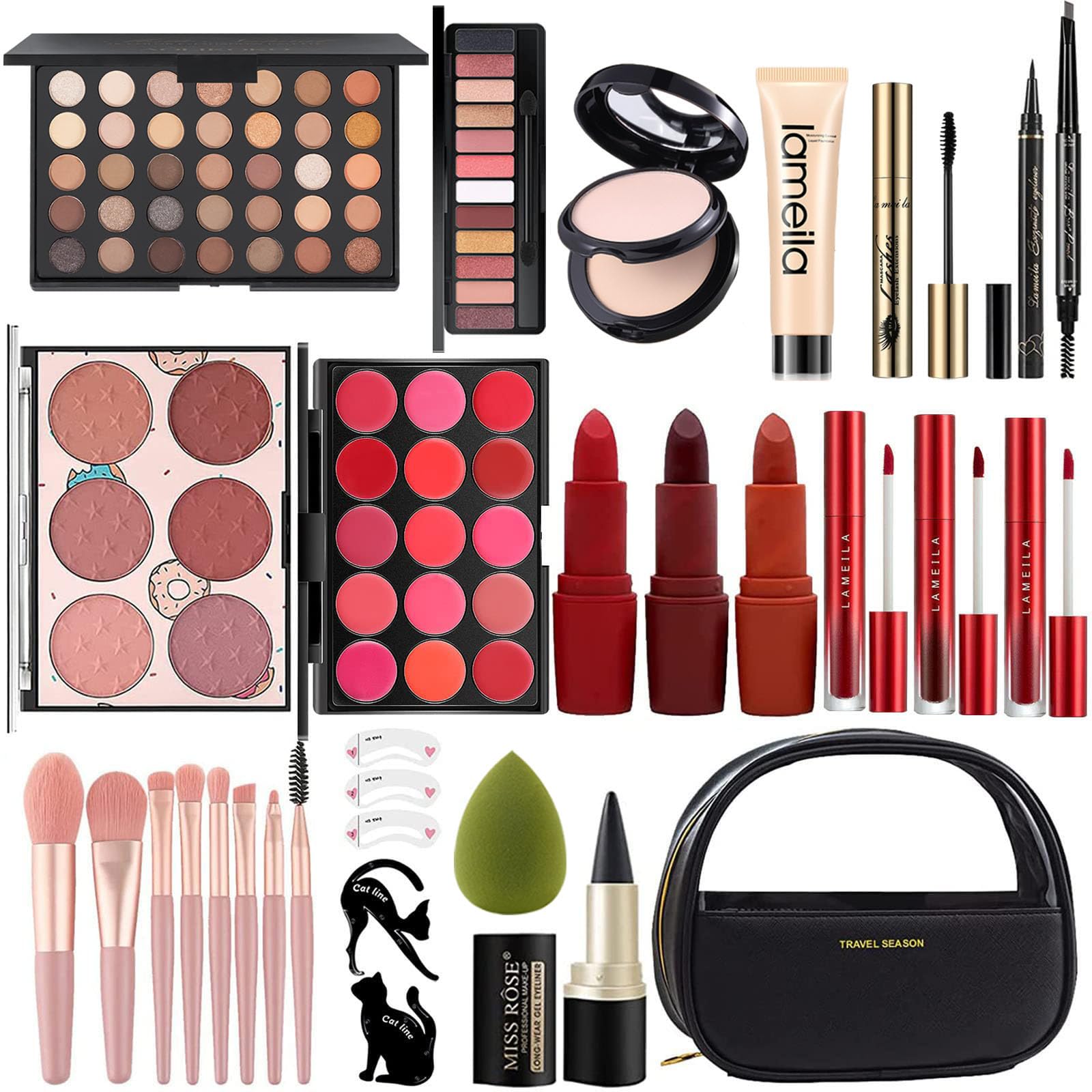 Miss Rose M All In One kit in black case open for travel-friendly all-in-one makeup.