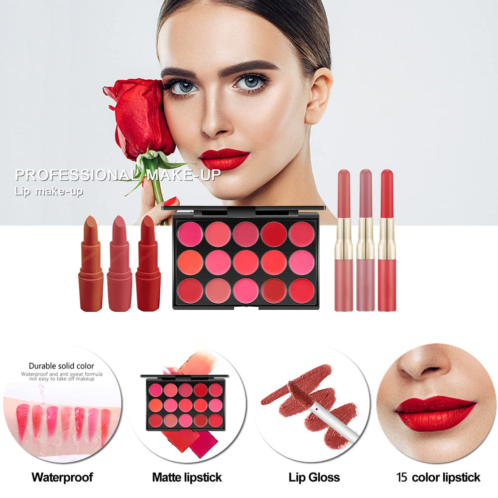Miss Rose M All In One Makeup Kit foundation-blush-powder trio supports balanced skin tone.