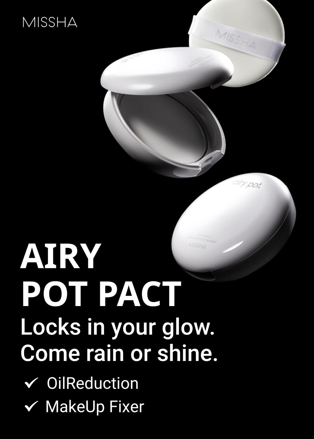 MISSHA Airy Pot powder compact open reveals slim compact ideal for on-the-go touch-ups