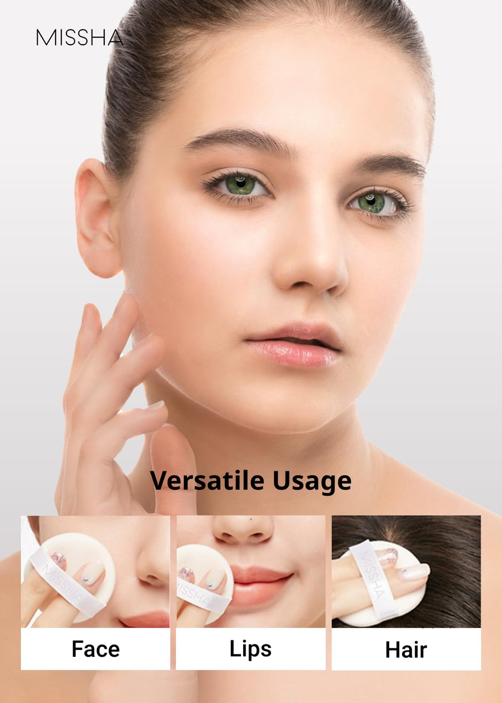 MISSHA Airy Pot swatches on arm illustrate translucent shade blending with skin