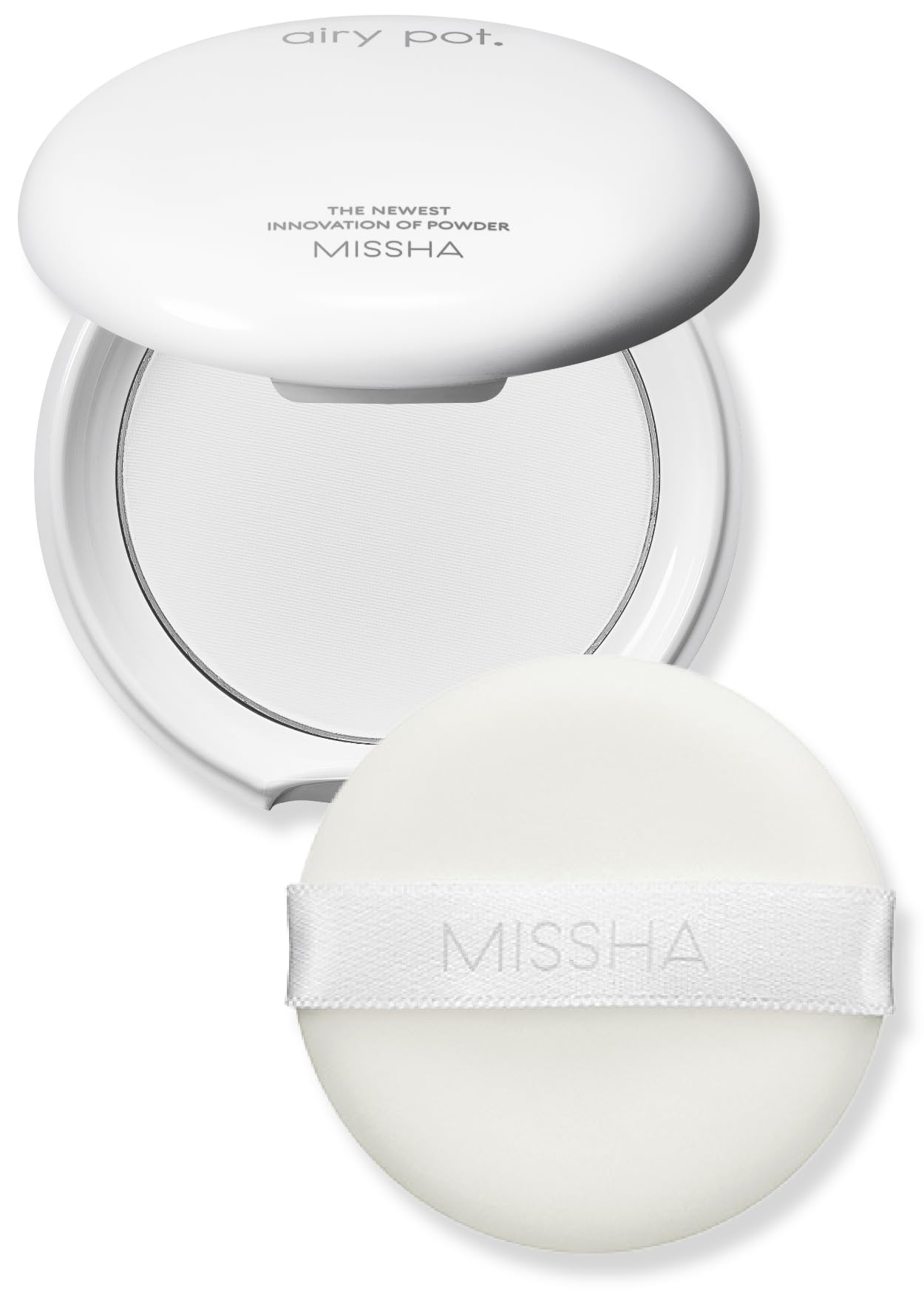 MISSHA Airy Pot pressed translucent powder pact closeup shows lightweight natural finish for daily wear
