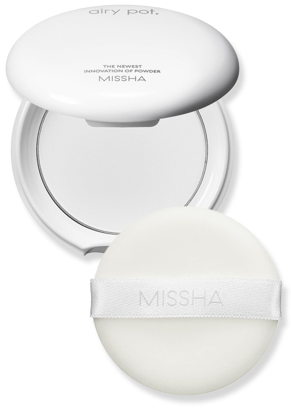 MISSHA Airy Pot pressed translucent powder pact closeup shows lightweight natural finish for daily wear