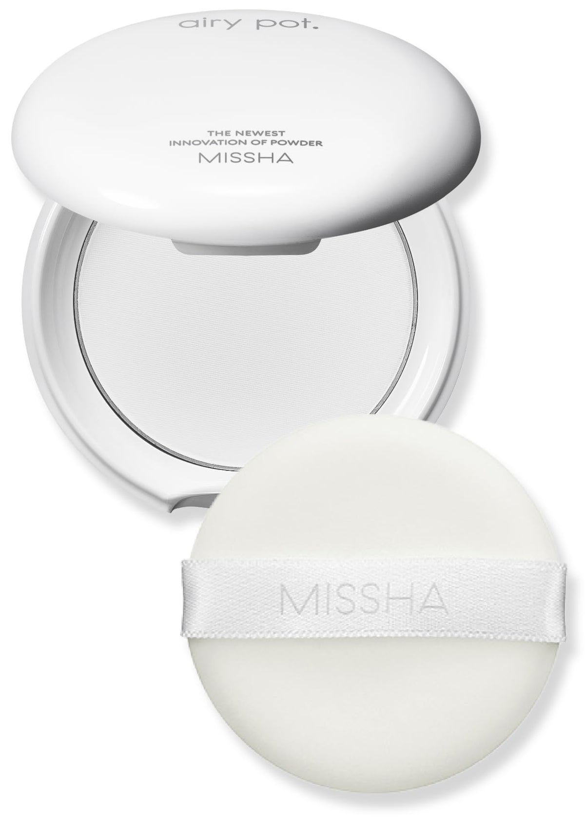MISSHA Airy Pot pressed translucent powder pact closeup shows lightweight natural finish for daily wear